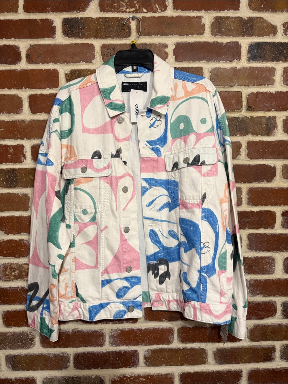 ASOS 90s graffiti abstract print Y2K streetwear pastel skater jacket men small